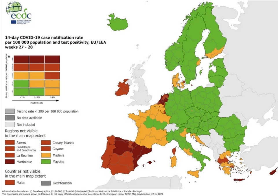 ECDC: Στο «βαθύ κόκκινο» η Κρήτη, ποιες περιοχές είναι στο «κόκκινο»