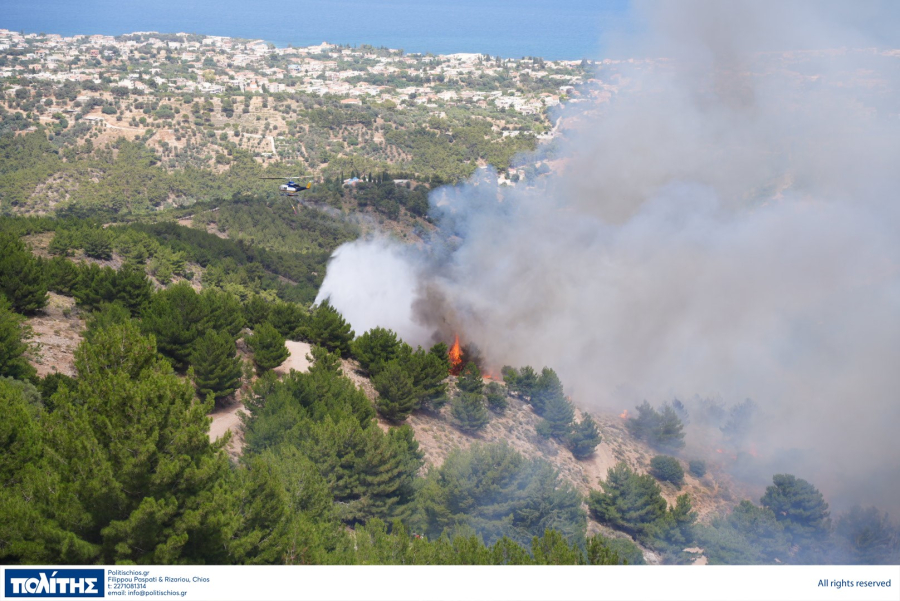 Μεγάλη φωτιά στη Χίο - Ήχησε το 112