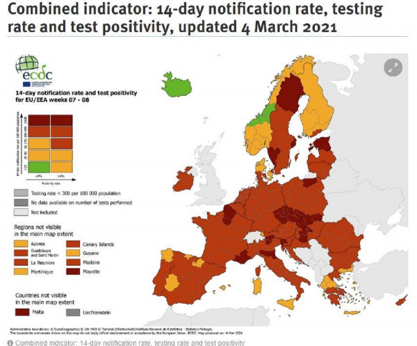 Κορονοϊός - Χάρτες ECDC: Κοκκινίζει επικίνδυνα η Ελλάδα