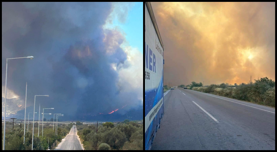 Μεγάλη φωτιά τώρα στην Εύβοια, ανάμεσα στα χωριά Πετριές και Κριέζα