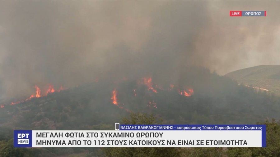 Φωτιά τώρα στον Ωρωπό, μήνυμα από το 112