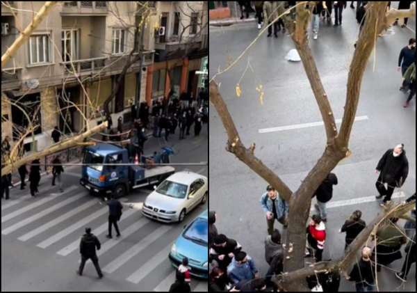 Αδιανόητες εικόνες: Παραλίγο να πατήσει διαδηλωτές γερανός της ΕΛΑΣ στην Ακαδημίας