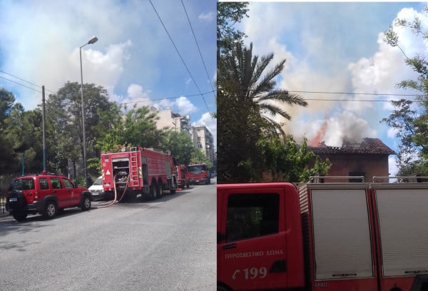 Φωτιά τώρα σε μονοκατοικία στην Πατησίων (vid)