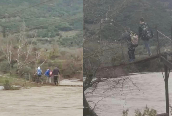 Παρέμβαση εισαγγελέα για τους μαθητές που πέρασαν τον «φουσκωμένο» Εύηνο από αιωρούμενη γέφυρα